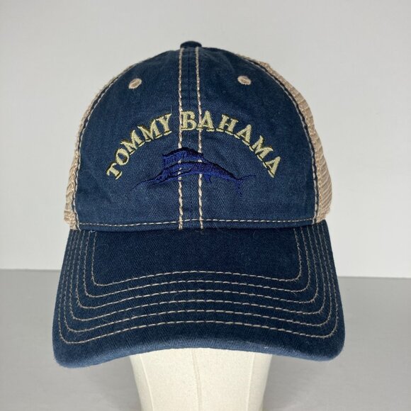Tommy Bahama Blue Beige Mesh Embroidered Adjustable Hat Cap - Picture 1 of 8